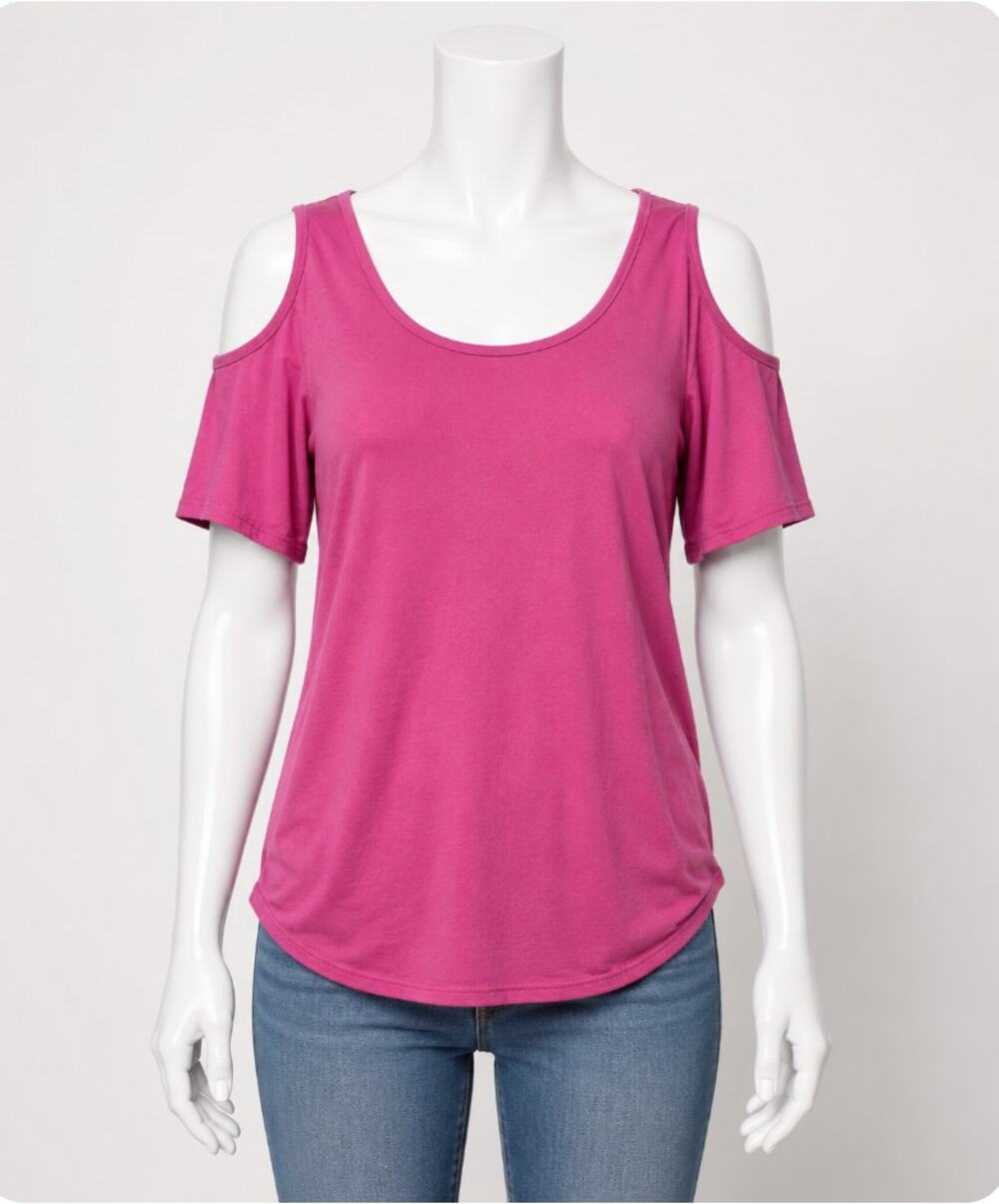 NWT Neiman Marcus Pink Fuchsia Cold Shoulder Scoop Neck Top Casual